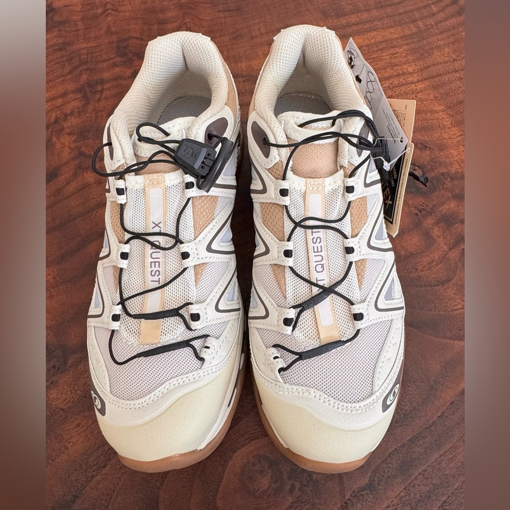Salomon White and Tan Sneakers with Black Accents
